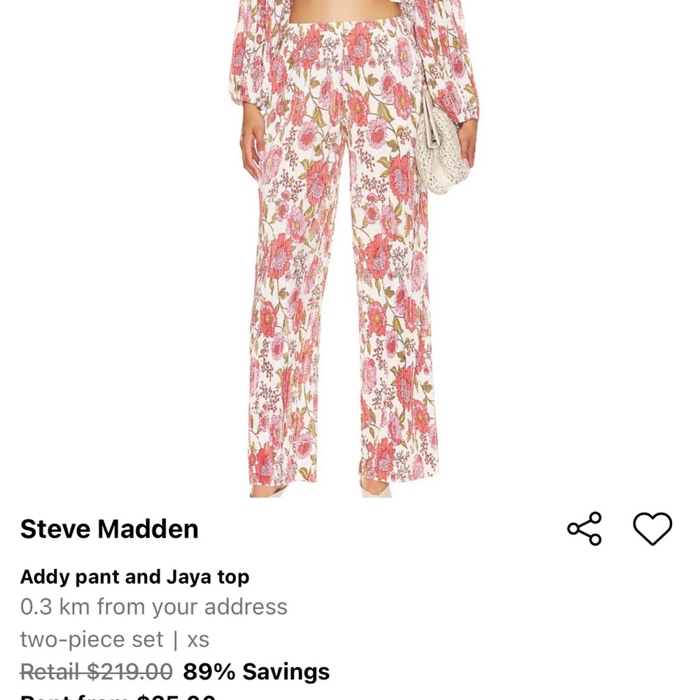Steve Madden Red Floral Two-Piece Set - addy top and jaya pant - Picture 2 of 6
